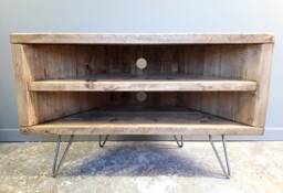 Reclaimed Wood Corner Tv Stand Retro Media Unit With Hairpin Legs