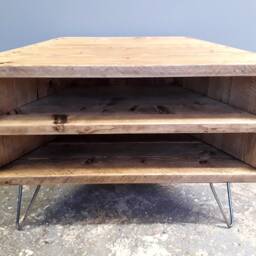 Reclaimed Wood Corner Tv Stand Retro Media Unit With Hairpin Legs - thumbnail 3