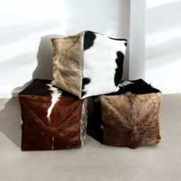 Custom Cowhide & Leather Bean Bag Cube - Mixed Browns - 60x60x60cm - thumbnail 3