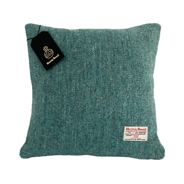 Harris Tweed Cushion Cover Double Sided With Concealed Ykk Zip/Turquoise Blue & Grey Herringbone - 100% Wool All Sizes Available - image 1
