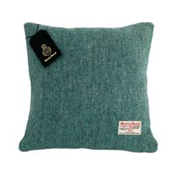 Harris Tweed Cushion Cover Double Sided With Concealed Ykk Zip/Turquoise Blue & Grey Herringbone - 100% Wool All Sizes Available