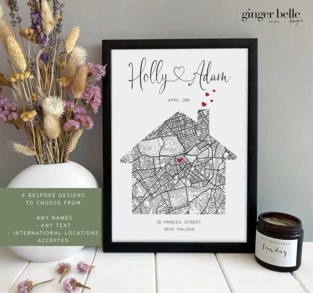 Personalized New Home Map Gift, Housewarming Print For Friends - Framed Or Unframed - image 1