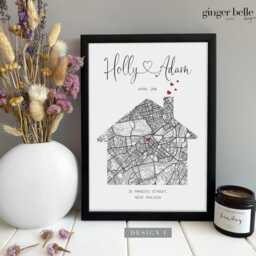 Personalized New Home Map Gift, Housewarming Print For Friends - Framed Or Unframed - thumbnail 2