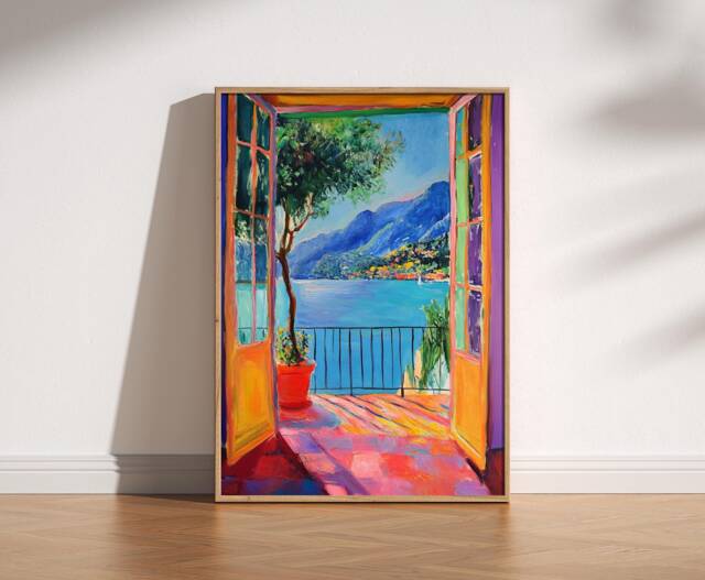 Open Window Henri Matisse Print, Style Fauvism Painting, Modern Exhibition Patio Doors Italy Mediterranean, Lake Como - image 1
