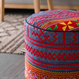Hmong Hill Tribe Hemp Pouf Indigo Batik Ottoman, Ethnic Pillow - thumbnail 2