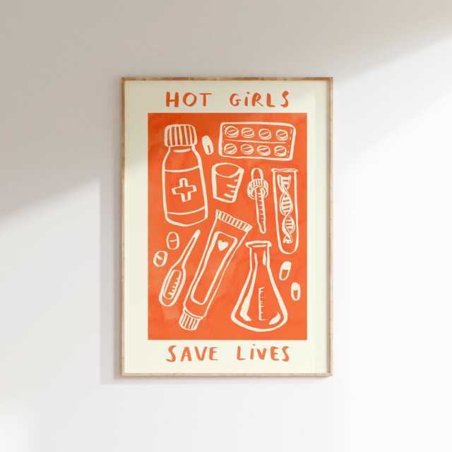 Hot Girls Save Lives Wall Print - Pharmacist - Healthcare Illustration Nhs Poster Pharmacy Art Nurse Gift Idea Gifts For - image 1