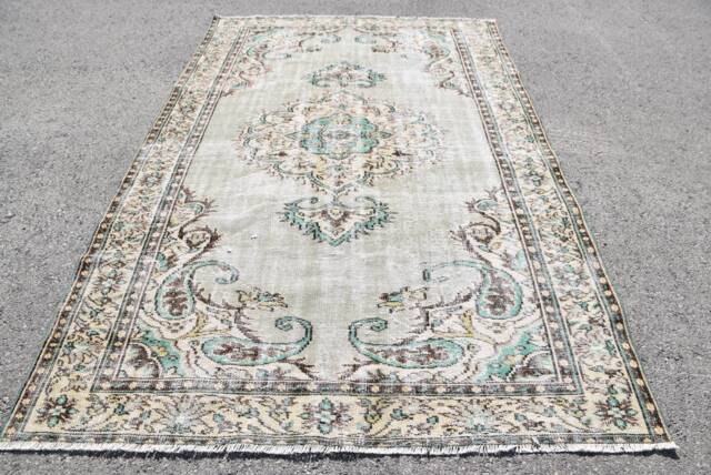 Rugs For Living Room, Vintage Rug, Antique Rugs, Turkish 5.7x9.1 Ft Large Green Kitchen Ethnic Dining Room Rug - image 1