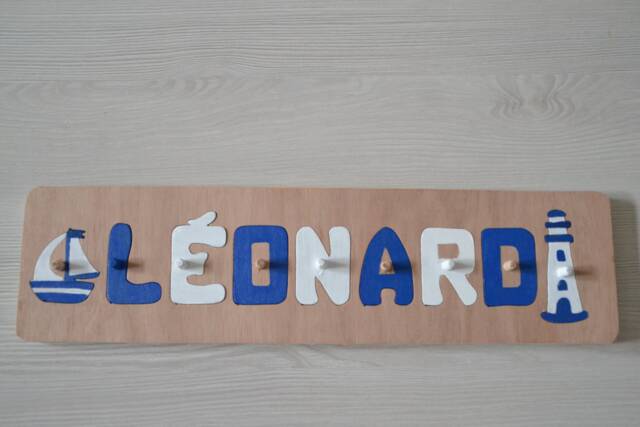 Wooden First Name Puzzle/Customizable Educational Toy Marine Decor Sea Theme Original Gift Children's Room - image 1