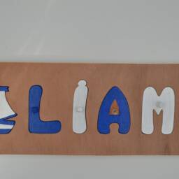 Wooden First Name Puzzle/Customizable Educational Toy Marine Decor Sea Theme Original Gift Children's Room - thumbnail 4