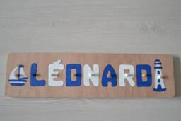 Wooden First Name Puzzle/Customizable Educational Toy Marine Decor Sea Theme Original Gift Children's Room - thumbnail 1