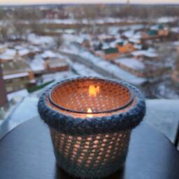 Candlestick Crochet With Glass, Romantic Evening, Christmas Decoration, New Year's Table Candle - thumbnail 3