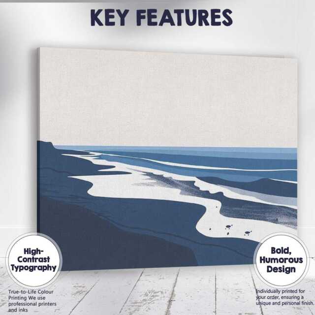 Modern Blue Coastal Shoreline Ocean Landscape Minimalist Beach Canvas Wall Art Print Decor Picture Ready To Hang - image 1