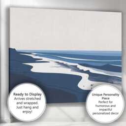 Modern Blue Coastal Shoreline Ocean Landscape Minimalist Beach Canvas Wall Art Print Decor Picture Ready To Hang - thumbnail 3