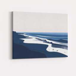 Modern Blue Coastal Shoreline Ocean Landscape Minimalist Beach Canvas Wall Art Print Decor Picture Ready To Hang - thumbnail 4