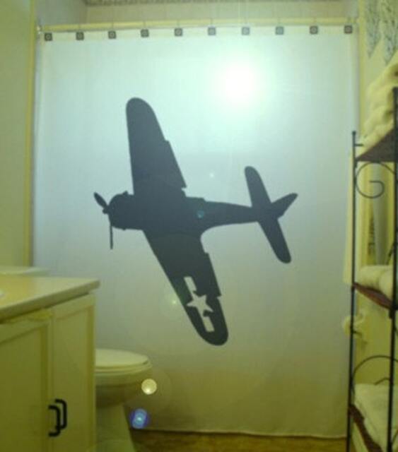 B-52 Bomber Shower Curtain, Military Aircraft Bathroom Decor - image 1