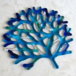 Fused Glass Coral Wall Decor, Turquoise Blue Branching Sea Art