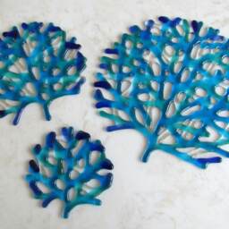 Fused Glass Coral Wall Decor, Turquoise Blue Branching Sea Art - thumbnail 4