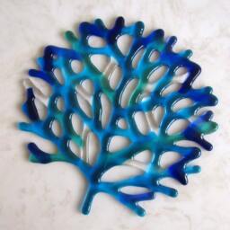 Fused Glass Coral Wall Decor, Turquoise Blue Branching Sea Art - thumbnail 2