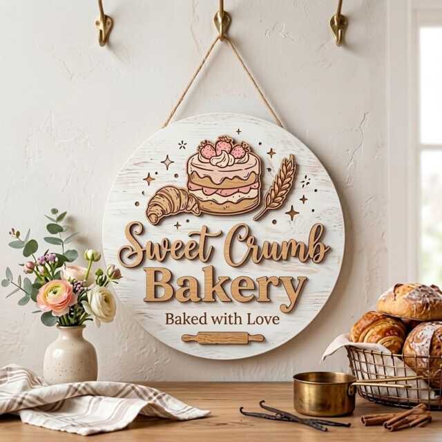 Personalized Business Logo Sign, Custom Round Wood 3D Layered Office Wall Decor, Wooden Storefront Shop Small Branding - image 1