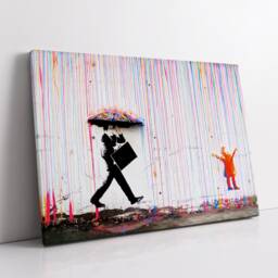 Raining Paint Drips Umbrella Man Abstract Oil Painting Banksy Wall Art, Framed Canvas Poster Print, Home Kitchen Office Room Decor, Gifts - thumbnail 2