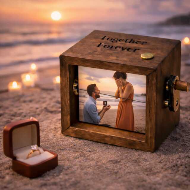 Personalized Photo Flipbook Animation Box Custom Crank Photobox Picture Wooden Book With Light Frame - image 1