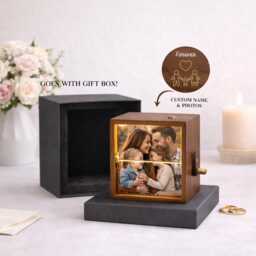 Personalized Photo Flipbook Animation Box Custom Crank Photobox Picture Wooden Book With Light Frame - thumbnail 2