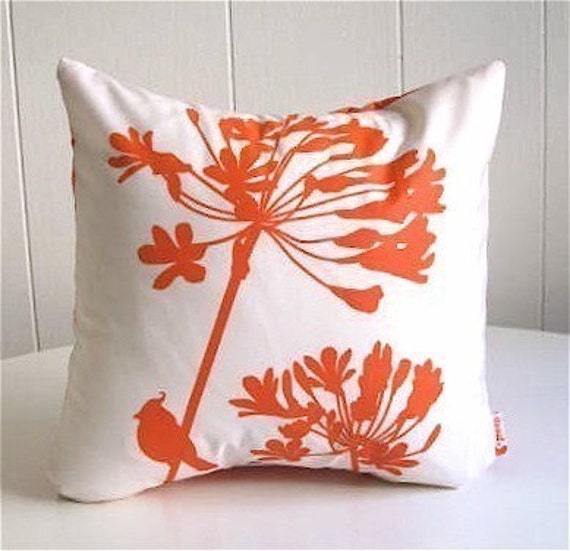 Orange Print On Off-White Cardinal Agapanthus-Mini 10.5 Inches Square Pillow - image 1