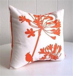 Orange Print On Off-White Cardinal Agapanthus-Mini 10.5 Inches Square Pillow - thumbnail 2