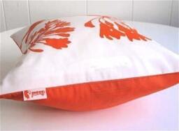 Orange Print On Off-White Cardinal Agapanthus-Mini 10.5 Inches Square Pillow - thumbnail 4