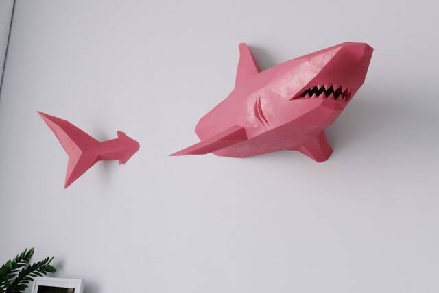 3D Shark Wall Decor - Diamond Cut, Kids Room, Waterproof - image 1