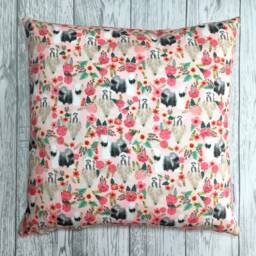 Tibetan Terrier Dog Print Cushion Cover in Pink Floral Design - Home Decor, Pillow Cover, Country Home & Living, Decorative Pillow, 38x38cms - thumbnail 1