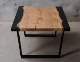 Black Resin Coffee Table, Live Edge One Slab Oak End Table