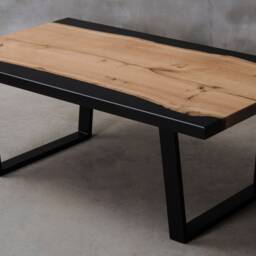 Black Resin Coffee Table, Live Edge One Slab Oak End Table - thumbnail 3
