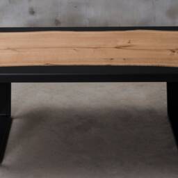 Black Resin Coffee Table, Live Edge One Slab Oak End Table - thumbnail 2