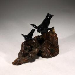 Walrus & Calf Sculpture By John Perry 8In Long Ebonite Decor On Burlwood Base - thumbnail 2