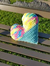 Crochet Heart Pillow, Valentine's Day, Plush, Stuffed Heart, Amigurumi, Patchwork Throw Pillow - thumbnail 1