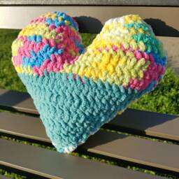 Crochet Heart Pillow, Valentine's Day, Plush, Stuffed Heart, Amigurumi, Patchwork Throw Pillow - thumbnail 3
