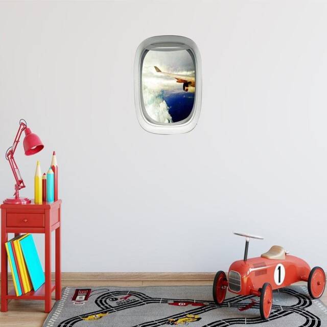 Aviation Gifts, Airplane Window Decal, Wing View Vinyl Decal Clouds Mural Wall Art - Vwaq Pw21 - image 1