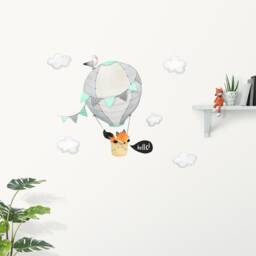 Fox in A Hot Air Balloon Wall Decal For Baby & Kids Rooms - Peel Stick Nursery Stickers - thumbnail 2