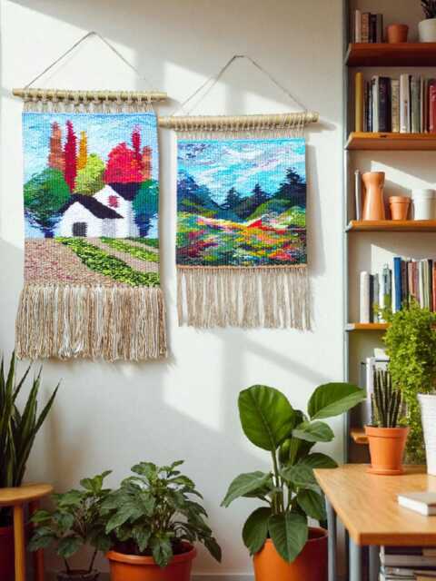 Woven Wall Hanging - House Warming Gift Textile Art Weaving Tapestry Fibre Arts Gallery Handmade Art - image 1