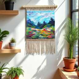 Woven Wall Hanging - House Warming Gift Textile Art Weaving Tapestry Fibre Arts Gallery Handmade Art - thumbnail 3