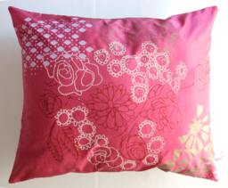 Red Silk & Cream Hemp Floral Cushion Cover