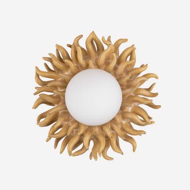 Handmade Ceramic Sunburst Wall Sconce 24K Gold Accent Lamp - image 1