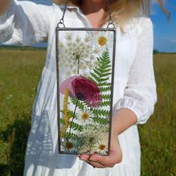 stained Glass Pressed Flower Frame Real Poppy Suncatcher, Wall Decor - thumbnail 1