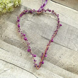 Purple Beaded Metal Gold Hanging Heart Decoration - The Home & Hearts Shop Rustic Wall Decor Shabby Wedding Gift Christmas - thumbnail 2