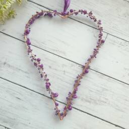 Purple Beaded Metal Gold Hanging Heart Decoration - The Home & Hearts Shop Rustic Wall Decor Shabby Wedding Gift Christmas - thumbnail 1