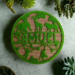Personalised Jungle Animal Wall Sign Oak Veneer Children's Decor - thumbnail 3