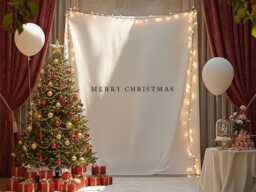 Merry Christmas Backdrop, Personalised Flag, Banner, Fabric Sign, Custom Tapestry, Boho Wall Art - thumbnail 1