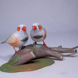 Zebra Finch Pair Hand Carved Wooden Bird - thumbnail 3