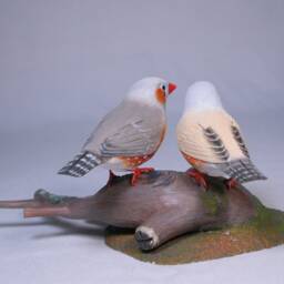 Zebra Finch Pair Hand Carved Wooden Bird - thumbnail 2